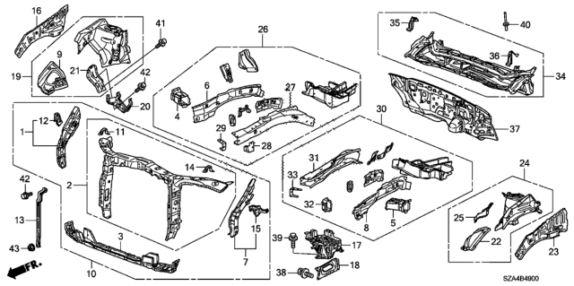 2013 Honda Pilot Front Bulkhead - Dashboard Diagram