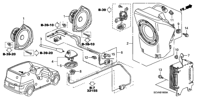 2007 Honda Element Sub-Feeder Assembly, Antenna Diagram for 39156-SCV-A12