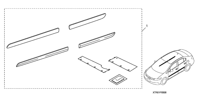 2012 Honda Civic 4 Door EX (NAVIGATION/HCM ENGINE) KA 5AT Body Side Molding Diagram
