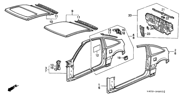 1989 Honda CRX 2 Door HF KA 5MT Outer Panel Diagram