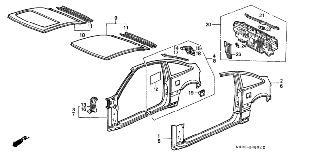 1990 Honda CRX Panel, L. RR. (Outer) Diagram for 04642-SH2-A50ZZ