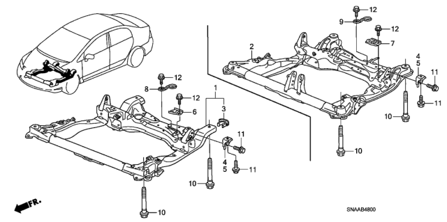 2009 Honda Civic Sub-Frame, Front Diagram for 50200-SNA-A82