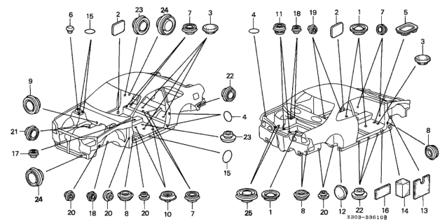 1999 Honda Prelude 2 Door BASE KA 5MT Grommet Diagram