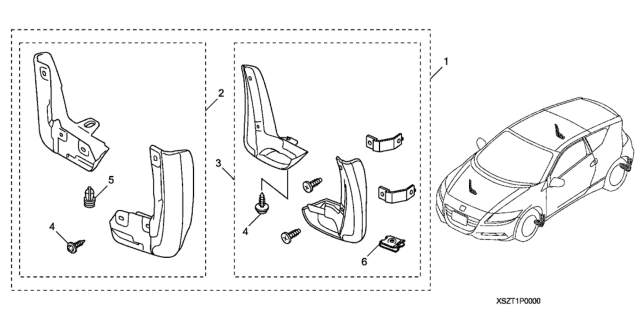 2011 Honda CR-Z 3 Door EX (NV) KA CVT Splash Guards Diagram