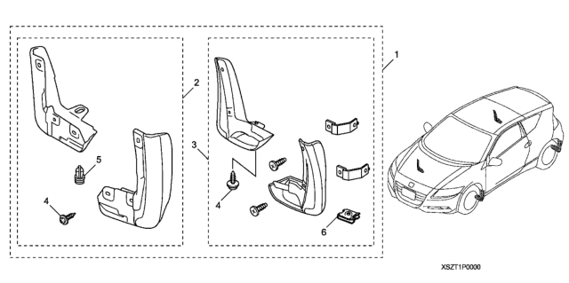 2011 Honda CR-Z Splash Guards Diagram