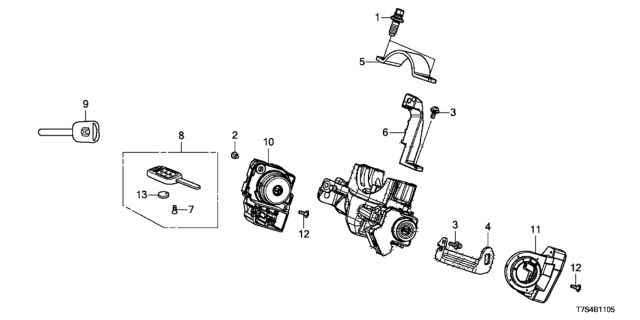 2017 Honda HR-V Key Cylinder Components Diagram