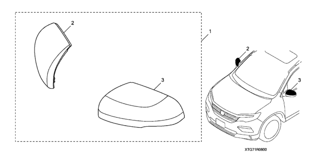 2021 Honda Ridgeline 4 Door BLACK KA 9AT Door Mirror Cover (Chrome) Diagram