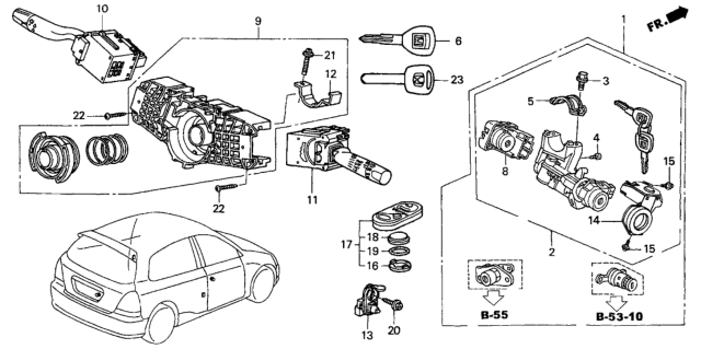 2002 Honda Civic Cylinder Set, Key (Service) Diagram for 06350-S5T-A01