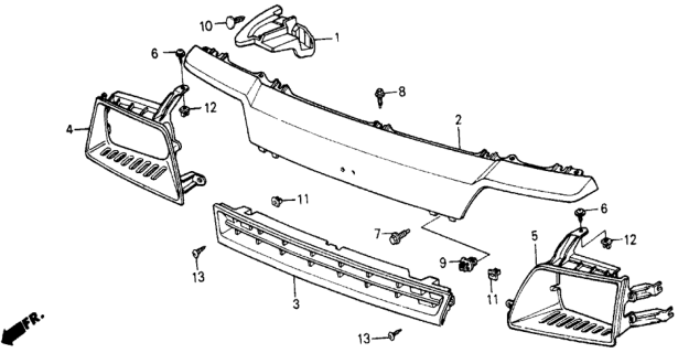 1985 Honda Civic Grille, Front Diagram for 62301-SB6-000