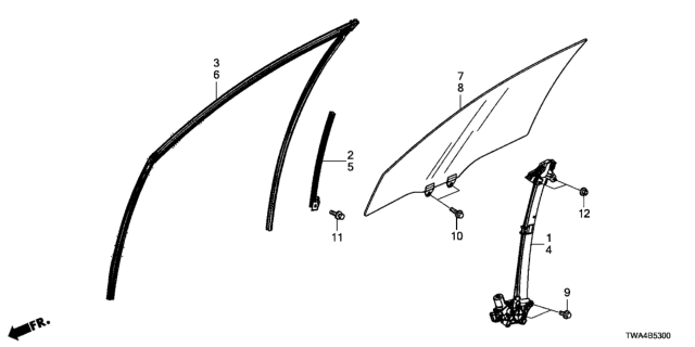 2020 Honda Accord Hybrid Front Door Glass  - Regulator Diagram