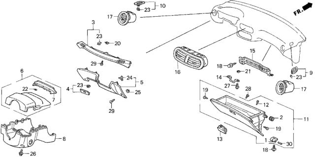 1993 Honda Del Sol Instrument Panel Garnish Diagram