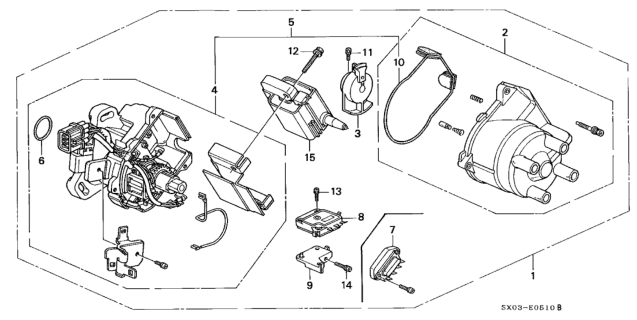 1997 Honda Odyssey 5 Door EX KA 4AT Distributor (Hitachi) (2.2L) Diagram