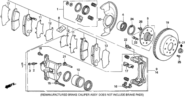 1994 Honda Del Sol 2 Door V-TEC KA 5MT Front Brake (V-TEC) Diagram