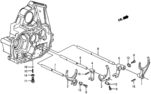 1986 Honda CRX Shaft, Fifth & Reverse Fork Shift Diagram for 24271-PE6-910