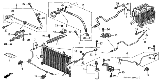 2000 Honda CR-V A/C Hoses - Pipes Diagram