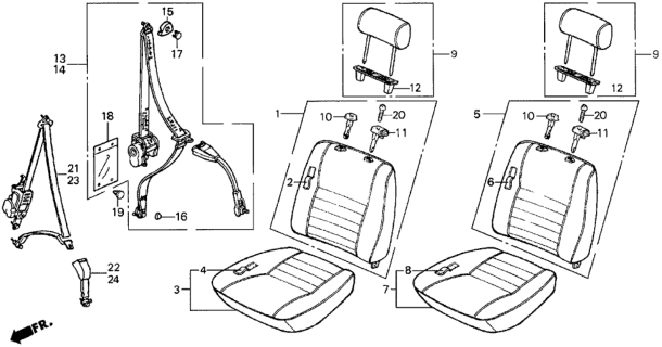 1985 Honda Civic 3 Door ** (1300) KH 4MT Front Seat - Seat Belt Diagram