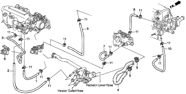 1994 Honda Del Sol 2 Door S KA 5MT Water Hose Diagram