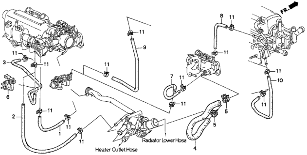 1993 Honda Del Sol Hose, Bypass Outlet Diagram for 19508-P08-000