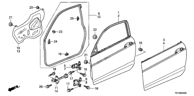 2012 Honda Accord 2 Door EX-L KA 5AT Door Panels Diagram