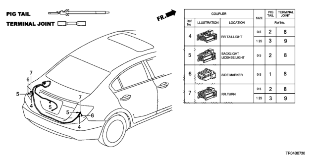 2012 Honda Civic Electrical Connector (Rear) Diagram