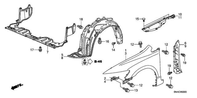 2010 Honda Civic 4 Door EX-L (NAVIGATION) KA 5MT Front Fenders Diagram