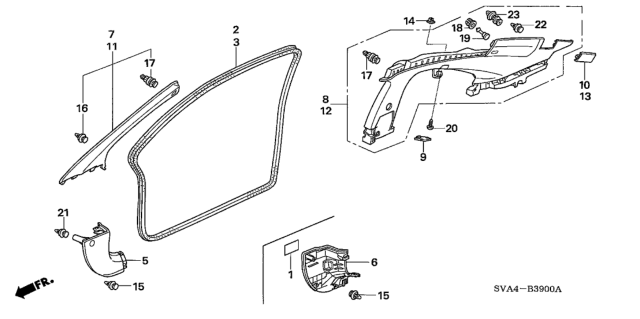 2007 Honda Civic Garnish Assy., L. FR. Pillar *YR327L* (PEARL IVORY) Diagram for 84151-SVA-A02ZC