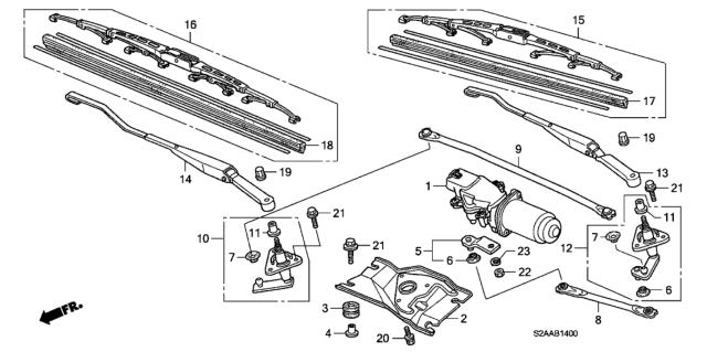 2009 Honda S2000 Blade, Windshield Wiper (400MM) Diagram for 76620-S2A-A03