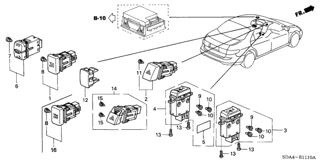 2003 Honda Accord Switch Assembly, Passenger Side Heated Seat Diagram for 35600-SDA-A01