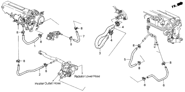 1994 Honda Del Sol 2 Door V-TEC KA 5MT Water Hose (V-TEC) Diagram