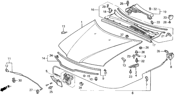 1993 Honda Prelude Hood Diagram for 60100-SS0-000ZZ