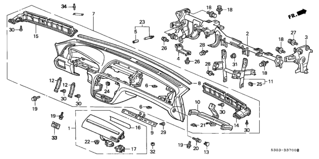 1999 Honda Prelude 2 Door BASE KA 5MT Instrument Panel Diagram