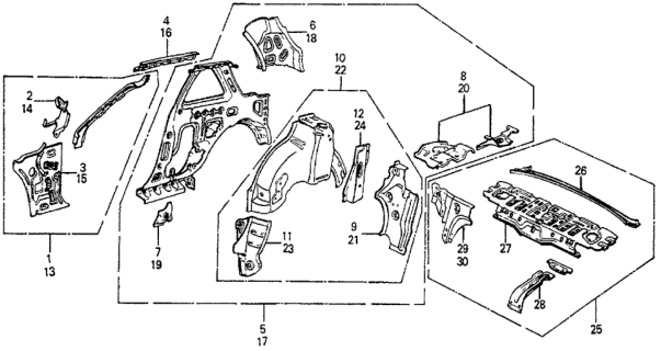 1987 Honda Prelude Gusset, L. RR. Bulkhead Diagram for 80729-SB0-310ZZ