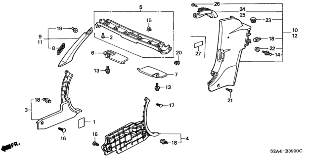 2002 Honda S2000 Sunvisor Assembly, Passenger Side (Graphite Black) Diagram for 83230-S2A-A00ZA