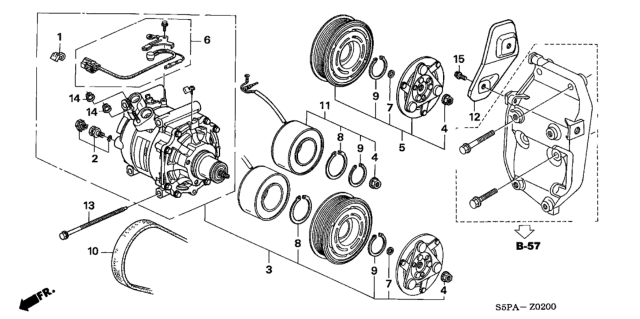 2005 Honda Civic 2 Door HX KA 5MT A/C Compressor Diagram 2