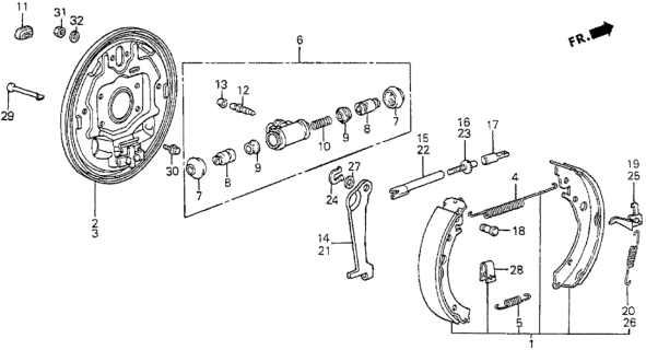 1983 Honda Prelude 2 Door DX KL 4AT Rear Brake Shoe Diagram