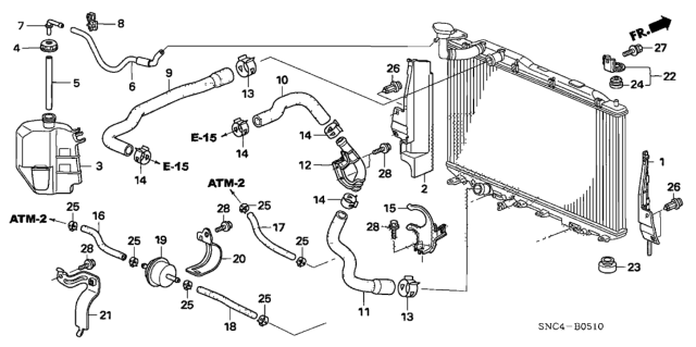 2011 Honda Civic Radiator Hose - Reserve Tank Diagram