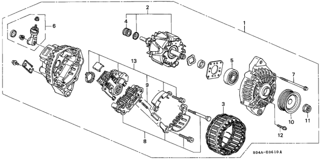 2000 Honda Civic Regulator Assembly Diagram for 31150-PEJ-A01