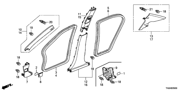 2012 Honda Accord 4 Door EX KA 5MT Pillar Garnish Diagram