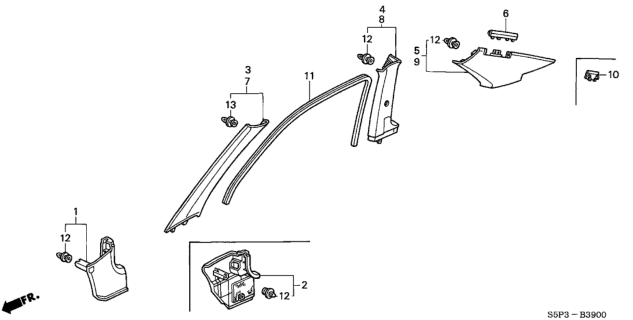 2004 Honda Civic 2 Door LX KA 5MT Pillar Garnish Diagram