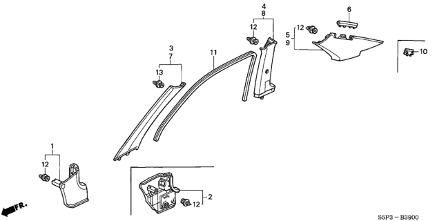 2002 Honda Civic Garnish Assy., L. Center Pillar (Upper) *YR169L* (MILD BEIGE) Diagram for 84161-S5P-A01ZB