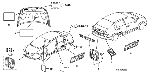 2008 Honda Civic Emblems - Caution Labels Diagram