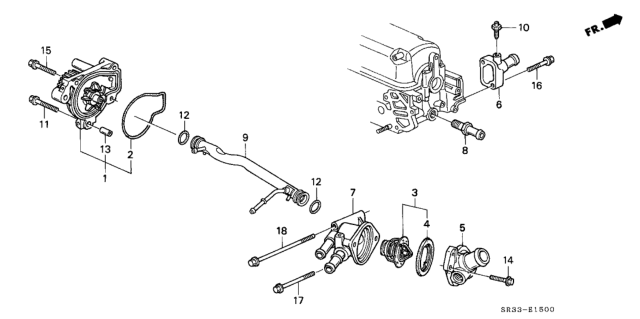 1994 Honda Civic 3 Door SI (ABS) KA 5MT Water Pump - Thermostat Diagram