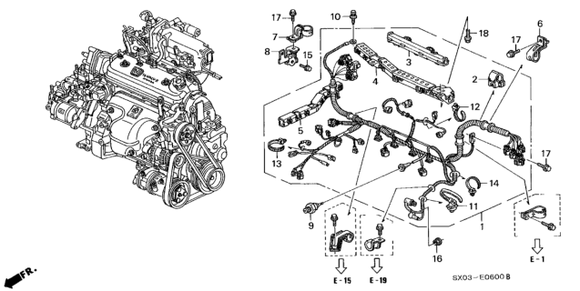 1997 Honda Odyssey 5 Door EX KA 4AT Engine Wire Harness (2.2L) Diagram
