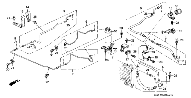 1989 Honda Civic A/C Hoses - Pipes Diagram