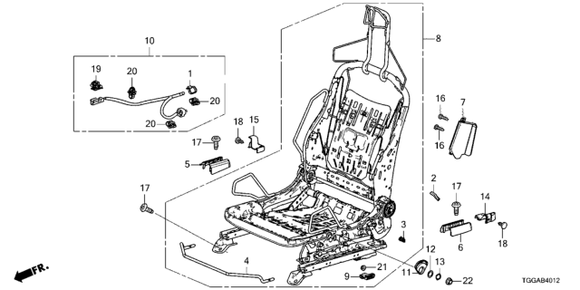 2021 Honda Civic Front Seat Components (Driver Side) (Manual Height) Diagram