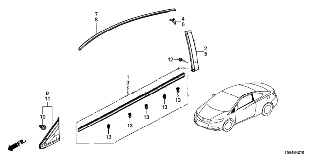 2014 Honda Civic Molding Assy., R. Roof Diagram for 74306-TS8-A01