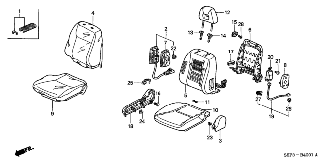 2004 Honda Civic 2 Door LX KA 5MT Front Seat (Passenger Side) Diagram