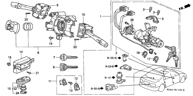 1998 Honda Civic Cylinder Set, Key (Service) Diagram for 06350-S1G-A10