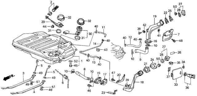 1986 Honda Civic Band, Driver Side Fuel Tank Mounting Diagram for 17522-SB3-000