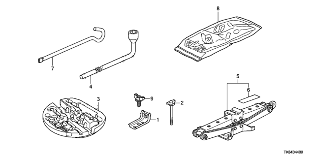 2012 Honda Odyssey Jack Assy., Pantograph Diagram for 89310-SHJ-A01